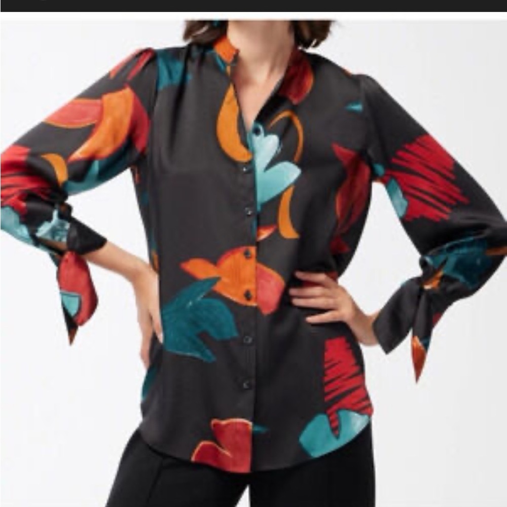 Chico's The Cuff Tunic Blouse Organic Abstract Peacock Teal 2 (10/12)